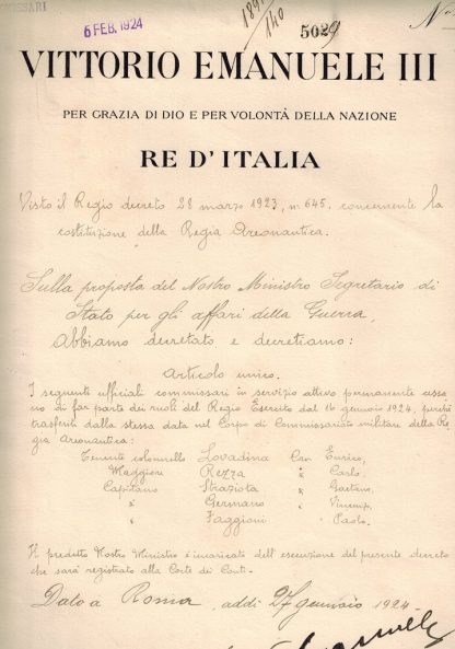 Vittorio Emanuele III...Re d'Italia... Decreto sulla proposta del Ministro Segretario di Stato per gli Affari della Guerra