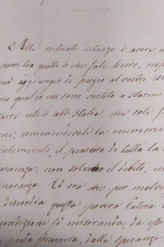 Lettera autografa firmata a Giovanni Pizzurni, collezionista di autografi dal testo patriottico.